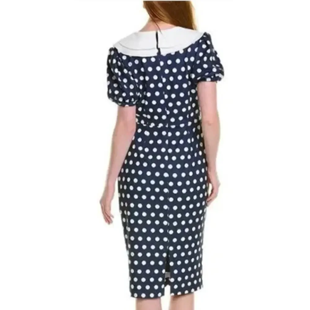 Alexia Admor Dress Ruffle Collar Puff Sleeve Midi Navy & White Polka Dot Medium